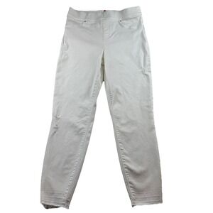 Spanx Distressed Denim Leggings White Skinny Jean Jeggings Size L Raw Hem